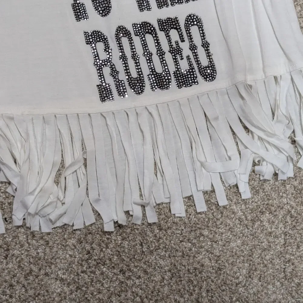 Wrangler "Take Me To The Rodeo" White Rhinestone Tank Top M - Picture 4 of 5